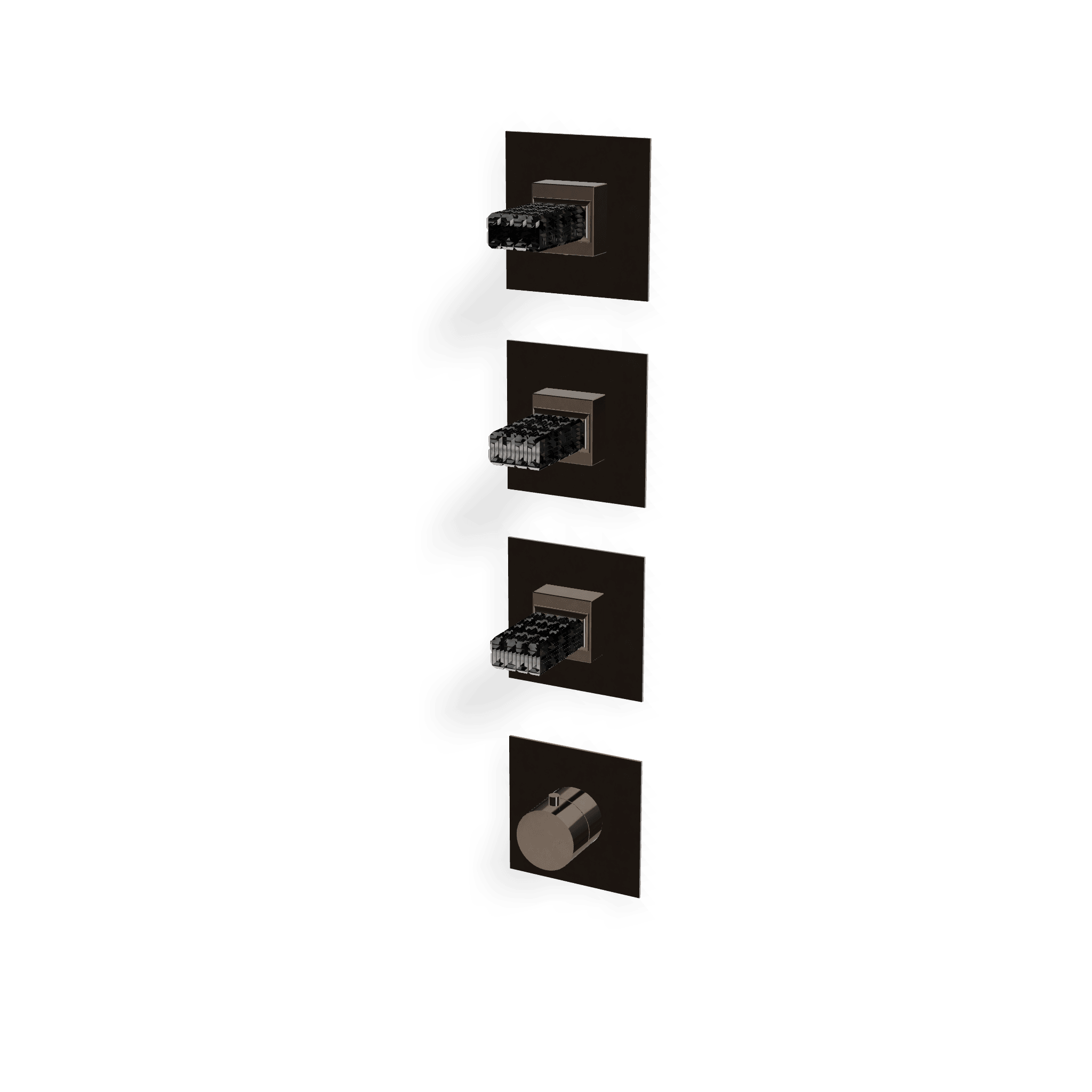 Внешняя часть термостатического смесителя для душа на 3 потребителя Kea, ручки черное стекло