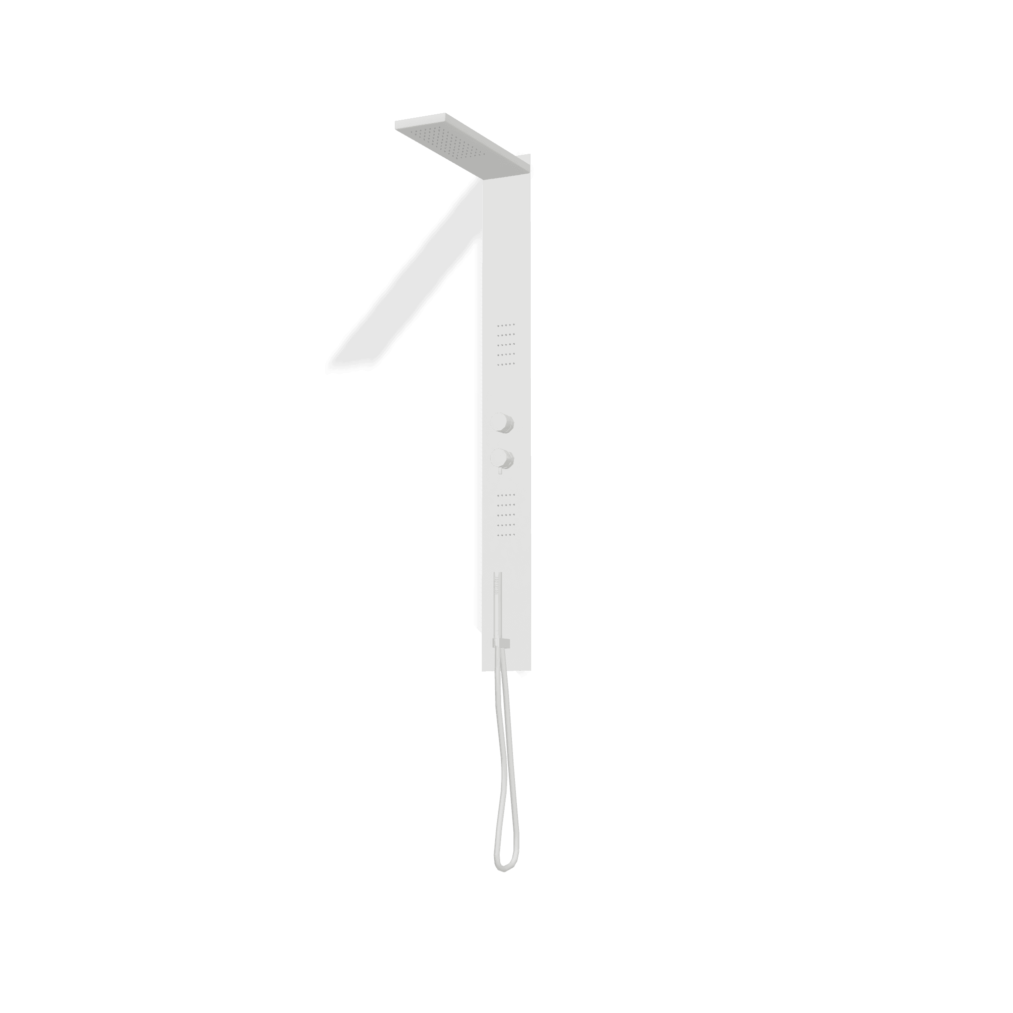 Внешняя часть настенной душевой панели со смесителем, форсунками, ферхним и ручным душем