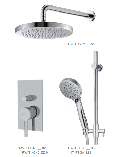 Набор: смеситель для душа, штанга с ручным душем и верхний душ с кронштейном из стены Footprint