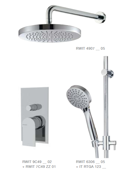 Набор: смеситель для душа, штанга с ручным душем и верхний душ с кронштейном из стены Mars